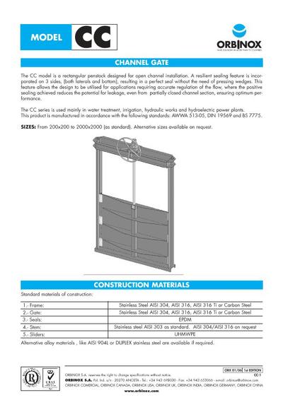 CC channel-mounted penstock valve | Orbinox | ESI Enviropro