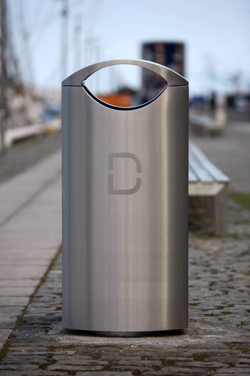Stainless steel bins for Dublin Docklands business area Omos ESI