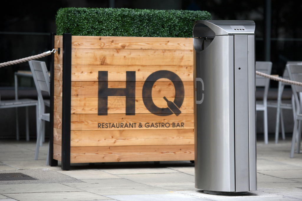 Stainless steel bins for Dublin Docklands business area Omos ESI
