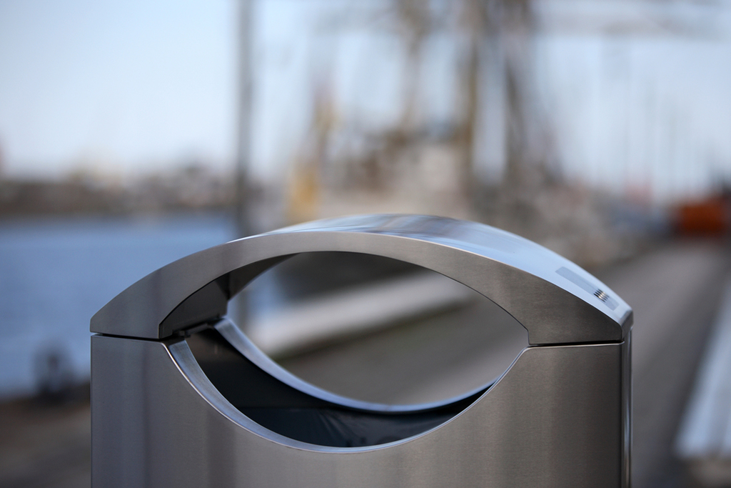 Stainless steel bins for Dublin Docklands business area Omos ESI