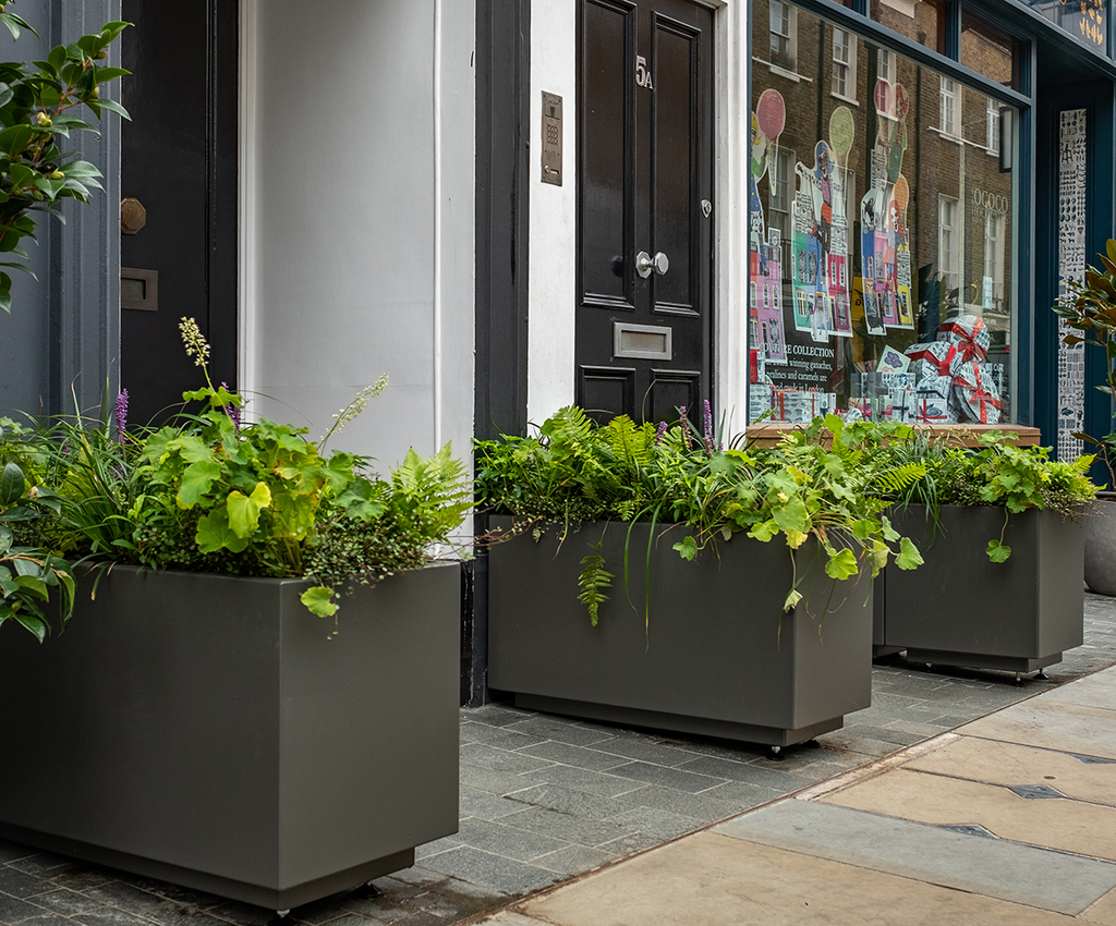 Aluminium large street planters - Motcomb St, London | IOTA | ESI ...