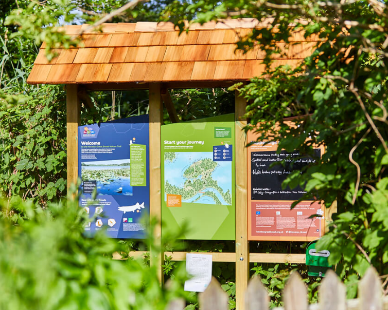 Bespoke weatherproof metal signage for wetland trail Landmark ESI
