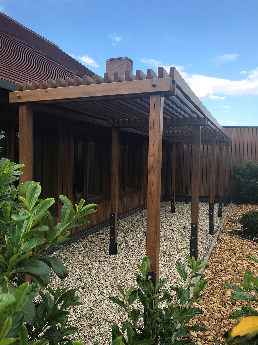 Bespoke oak pergola for Basildon Crematorium Langley Design Street
