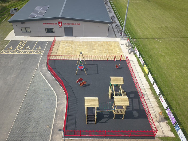 Metal bowtop playground fencing Rhyl Rugby Club Jacksons Fencing