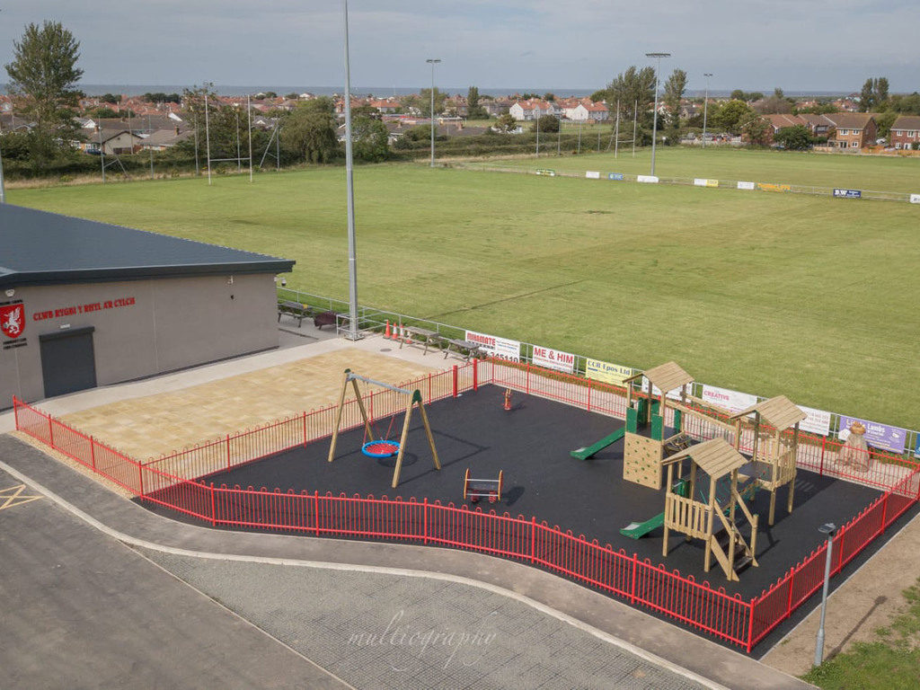 Metal bowtop playground fencing Rhyl Rugby Club Jacksons Fencing