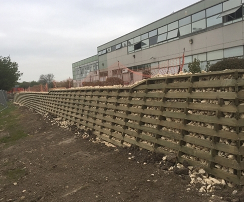 Permacrib retaining wall new retail site, Sheffield Phi Group ESI