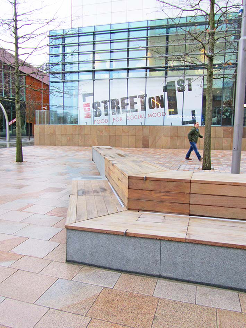 Bespoke street furniture for First Street, Manchester Woodscape ESI