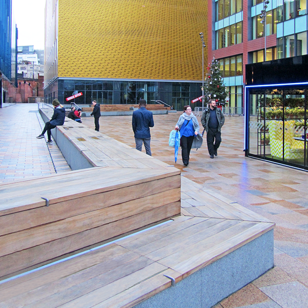 Bespoke street furniture for First Street, Manchester Woodscape ESI