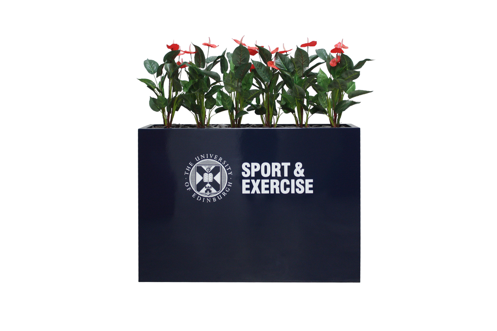 Planters with artificial plants and logos Livingreen Design ESI