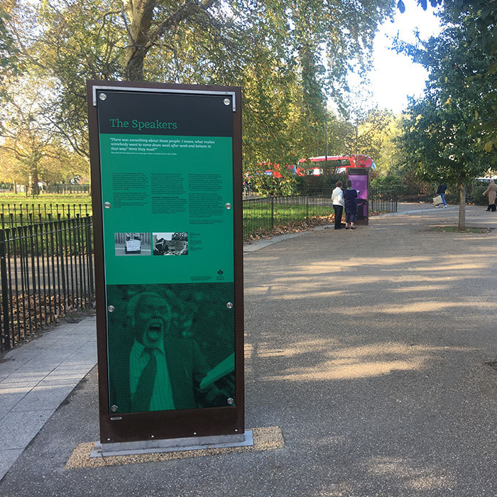 Historyfilled information signs for Speakers Corner Artform Urban