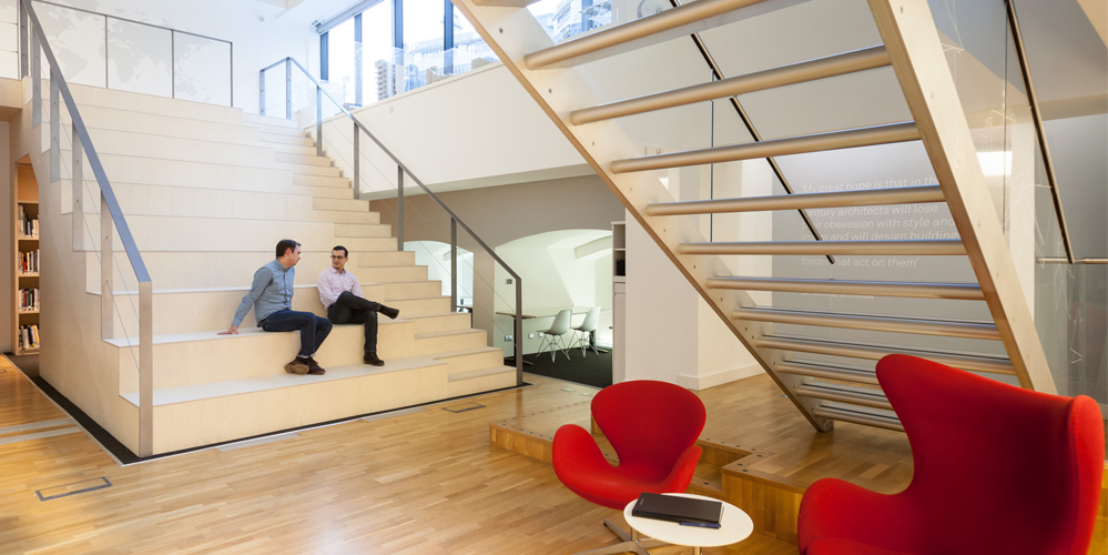 Office bleacher style seating Benchmark ESI Interior Design