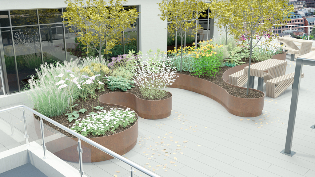 Planterline curved structural steel planter walls Raaft ESI External Works