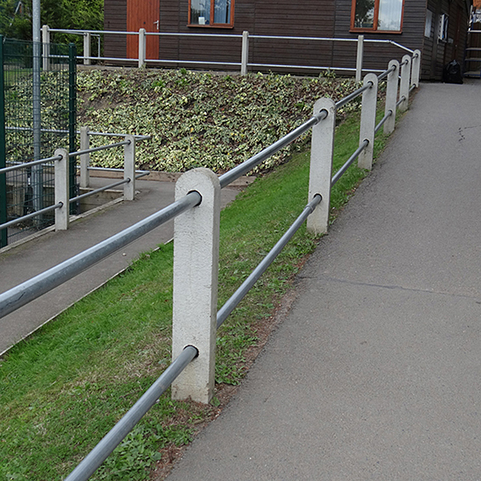 Concrete post and rail system with 60mm steel tubing Street
