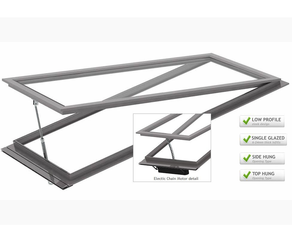 Low profile, singleglazed opening vents rooflights Standard Patent Glazing Co ESI