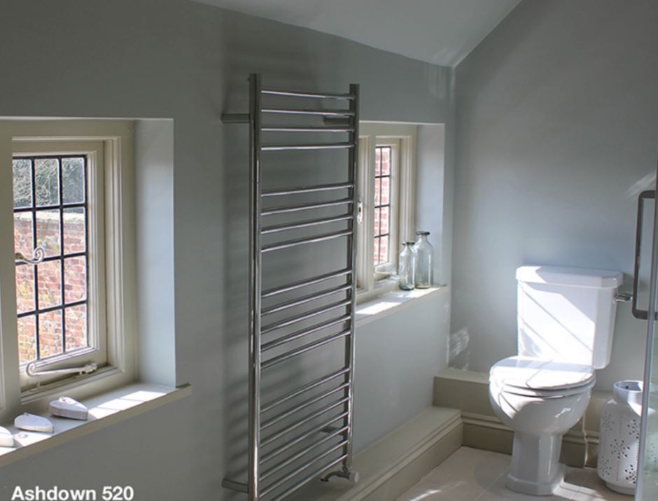 Ashdown 520 flatfront stainless steel heated towel rail JIS Europe