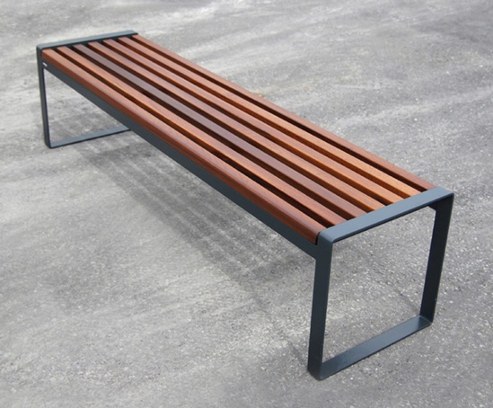 s22 galvanised steel bench with iroko seat
