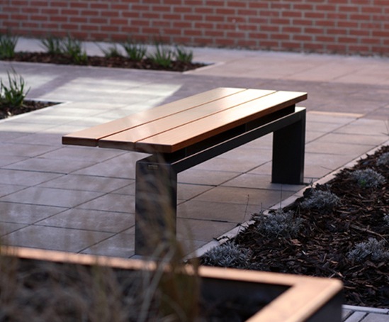 Omos s96w asymmetric galvanised steel and timber bench