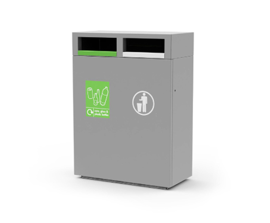 Omos s45 steel & aluminium recycling bin, 2 compartment