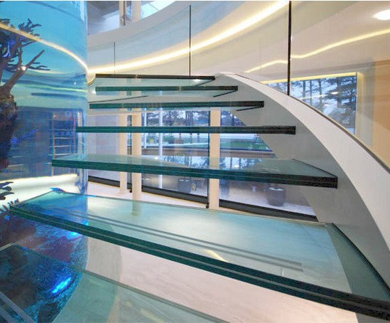 Helical glass staircase around aquarium, Gleneagles | Diapo | ESI ...