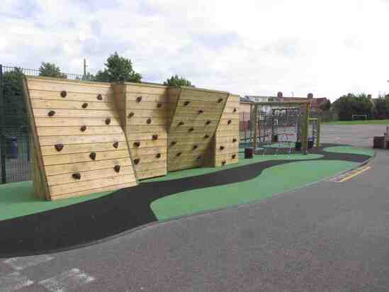 Large timber bouldering wall for aged 7+ years
