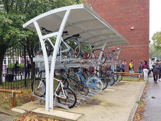 Higher Kennet cycle shelter and Josta 2-tier bike racks