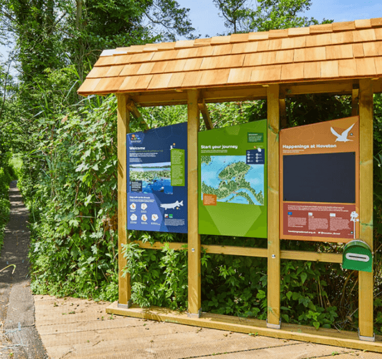 Bespoke weatherproof metal signage for wetland trail Landmark ESI