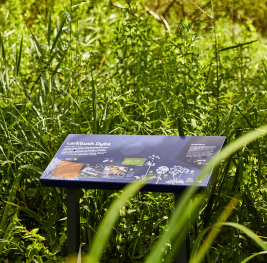 Bespoke weatherproof metal signage for wetland trail Landmark ESI