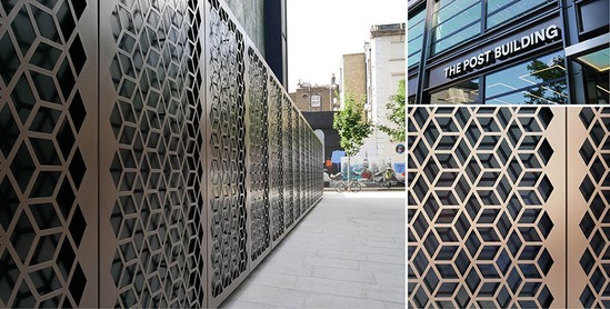 Bespoke decorative steel panels screen former bin store