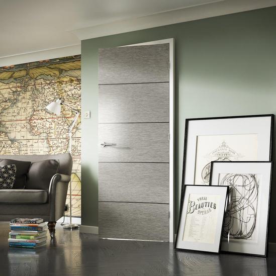 Portfolio Contemporary Light Grey 4 Line Horizontal door Premdor