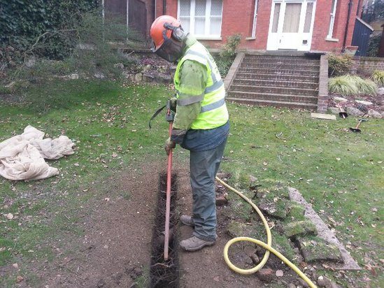 Air Spade trench  excavation leaves tree roots intact