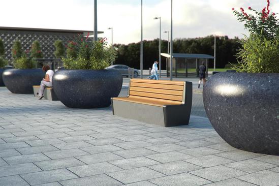 RhinoGuard Eos seating with PAS rated Giove planters