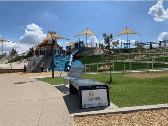 Stellar bench with USB ports for recreational park