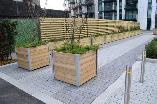 Mews planters with screens in FSC redwood