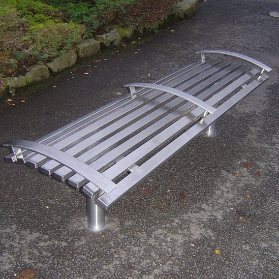 Stainless Steel Slatted Bench with armrests