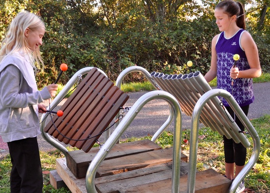 Steel frame outdoor musical instruments for community