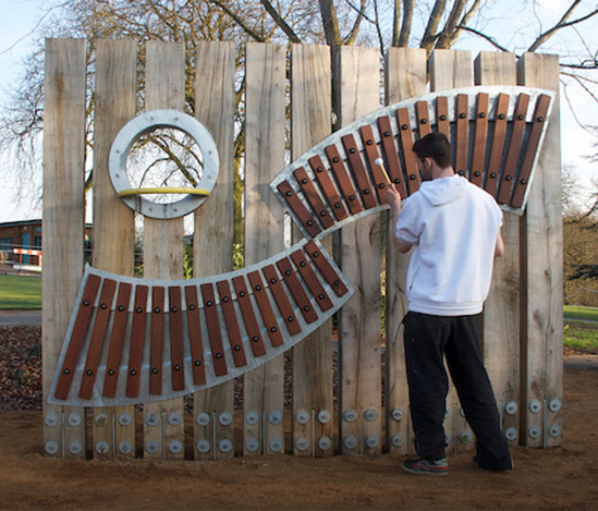 Large wall mounted xylophone for musical play