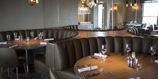 Banquette Seating In Tan Leather Benchmark Esi Interior Design