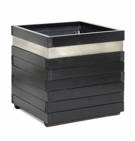 Blok Silverline timber planter with brushed steel band