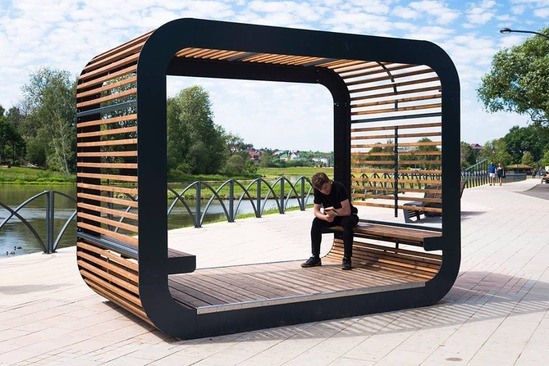 Cube thermal wood and steel pavilion
