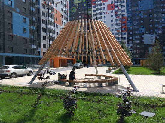 Text durable steel and wood outdoor pavilion