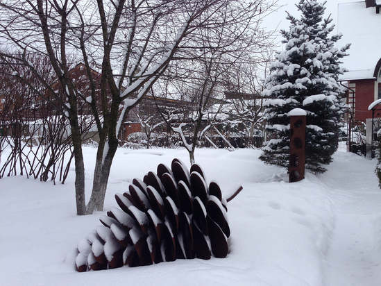 Pinecone corten steel outdoor sculpture