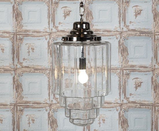 The iconic Glasshouse Nickel Clear Pendant Light