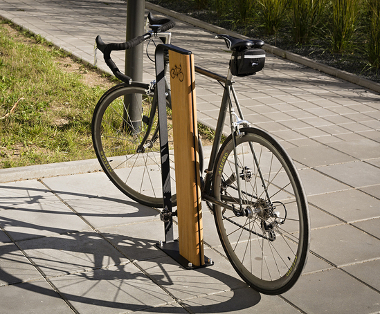 VELONE bicycle stand in steel and solid tropical wood