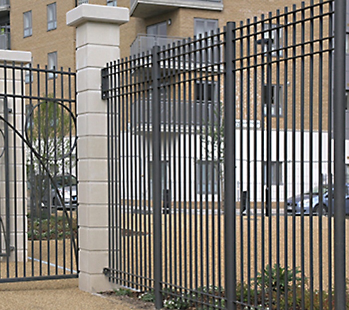 Modena 3m high railings and gates for Islington estate | Lang+Fulton ...