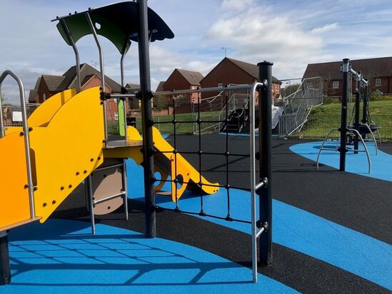 Playground designs used bright vibrant wetpour surfaces