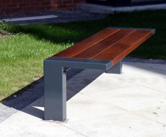 Omos s64 painted mild steel and timber bench