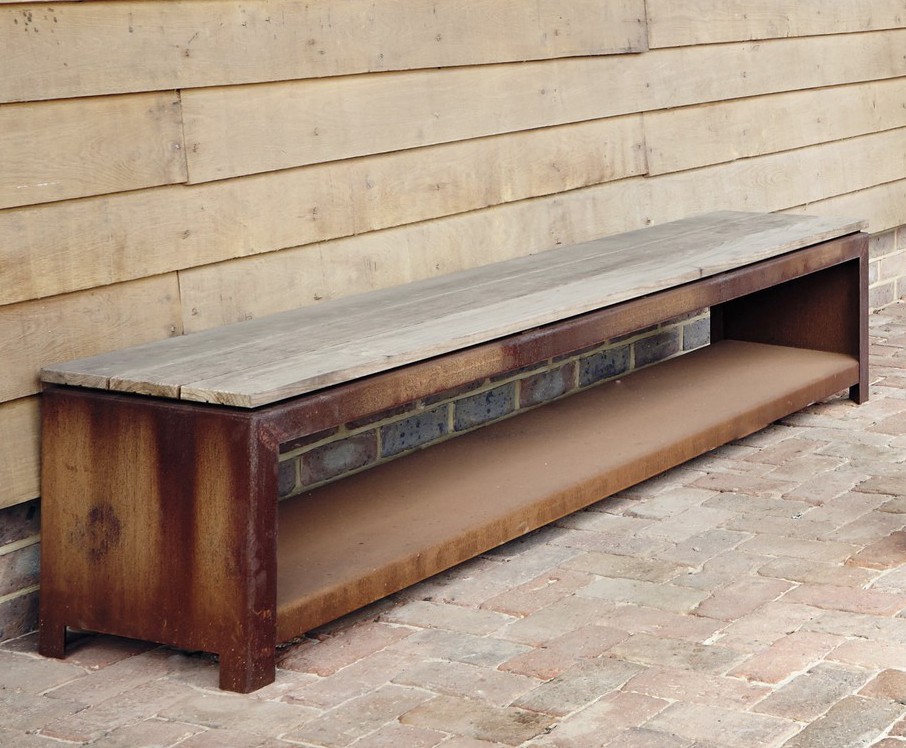 Corten Steel Wood Storage Garden Bench Round Of Mayfield Corten Steel Wood Storage Garden Bench
