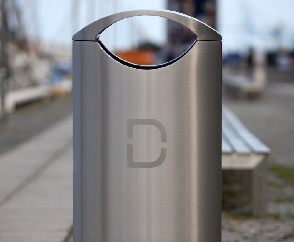 Stainless steel bins for Dublin Docklands business area Omos ESI