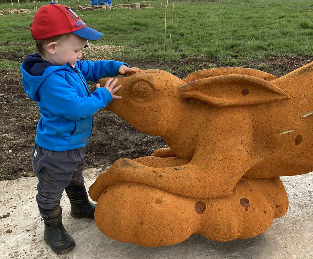 Leaping Hare cast iron sculpture Hope Fields Coralie Turpin Artist