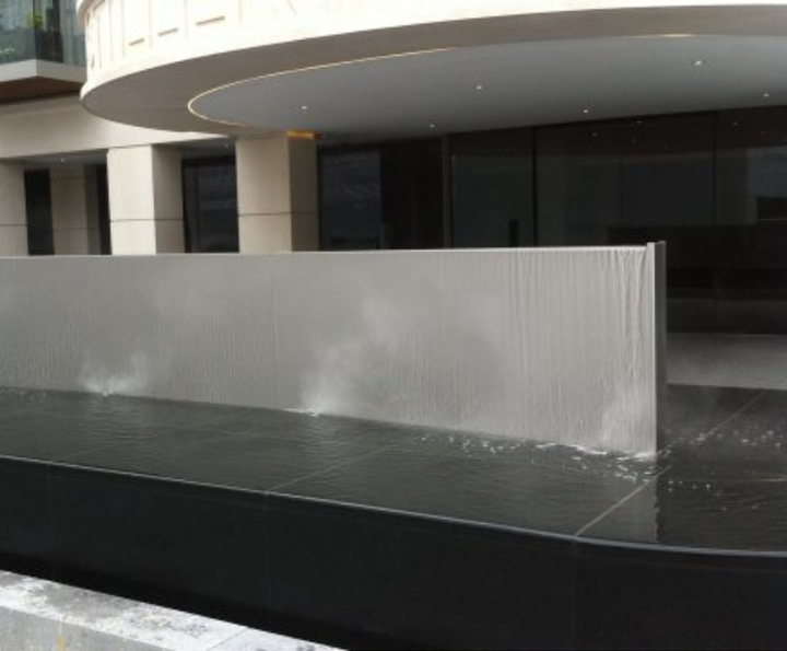 Water wall with misting system Hammersmith, London Fountains & Features Ltd ESI External Works